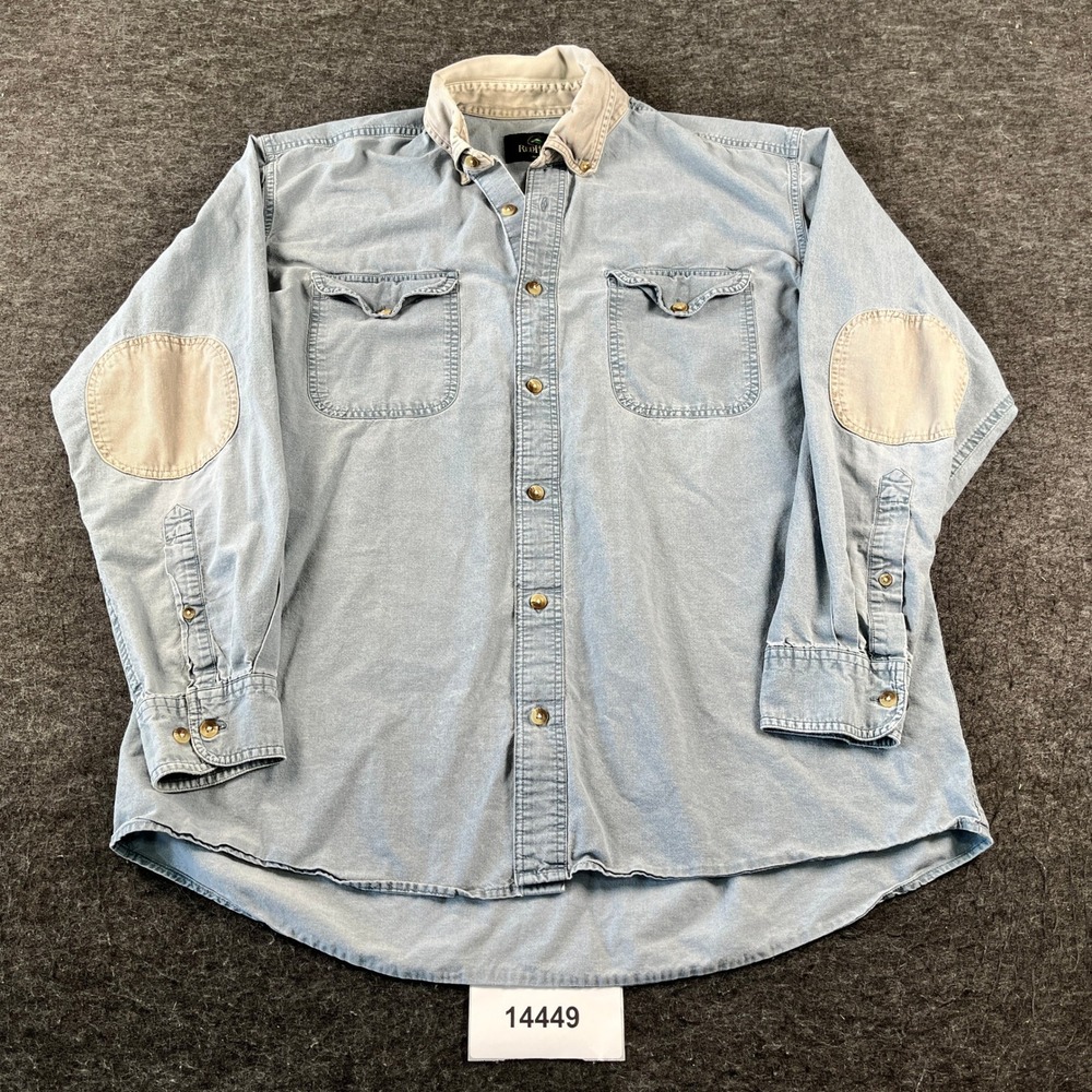 RedHead Button Down Shirt Mens XL Blue Excellent Vintage Denim Elbow Patch